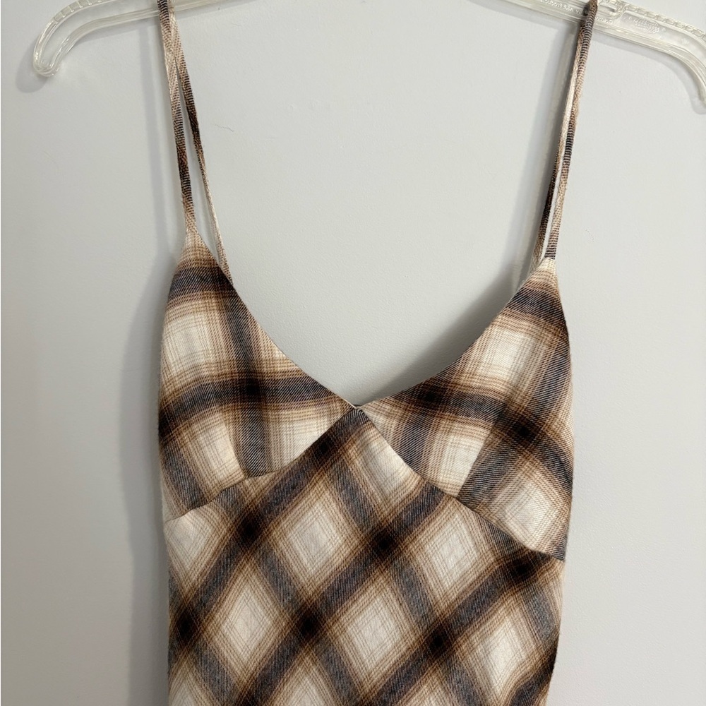 VTG 90s Y2K Forever 21 Brown Flannel Asymmetrical Babydoll Slip Dress S Western - Picture 4 of 12